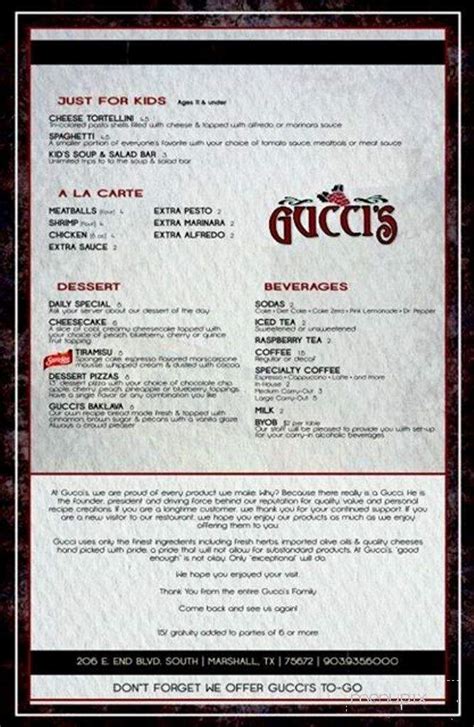 gucci restaurant menu.